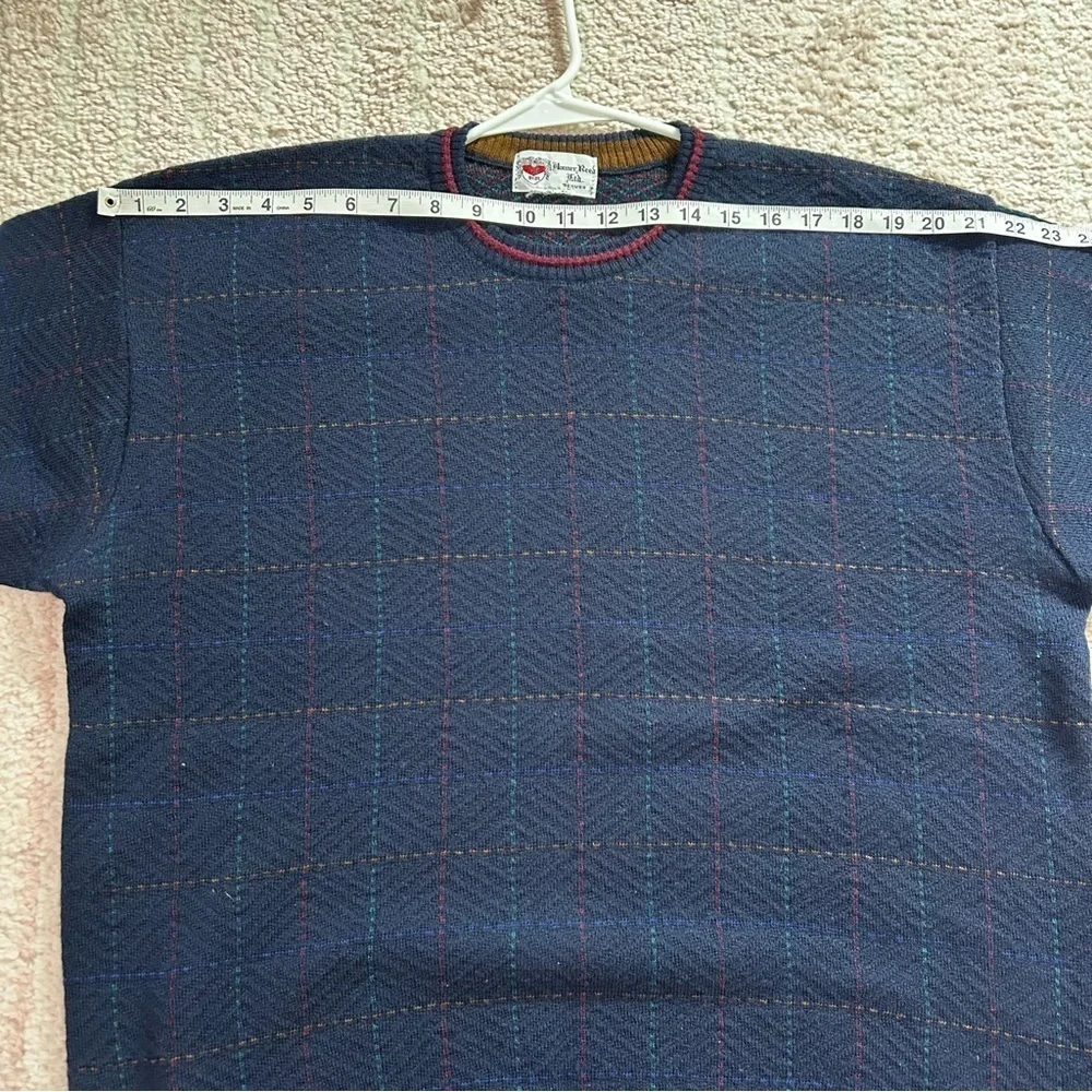 Homer Reed Ltd Denver Navy Wool Sweater Windowpane‎ Knit Size Medium